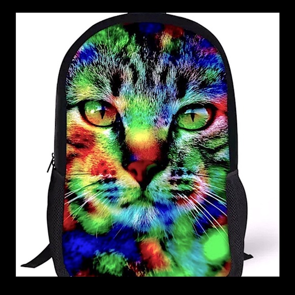 🆕 PSYCADELIC KITTY CAT BACKPACK BOOKBAG BAG NWT - Picture 13 of 15